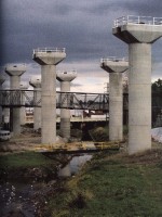 Elevated roadway piers.